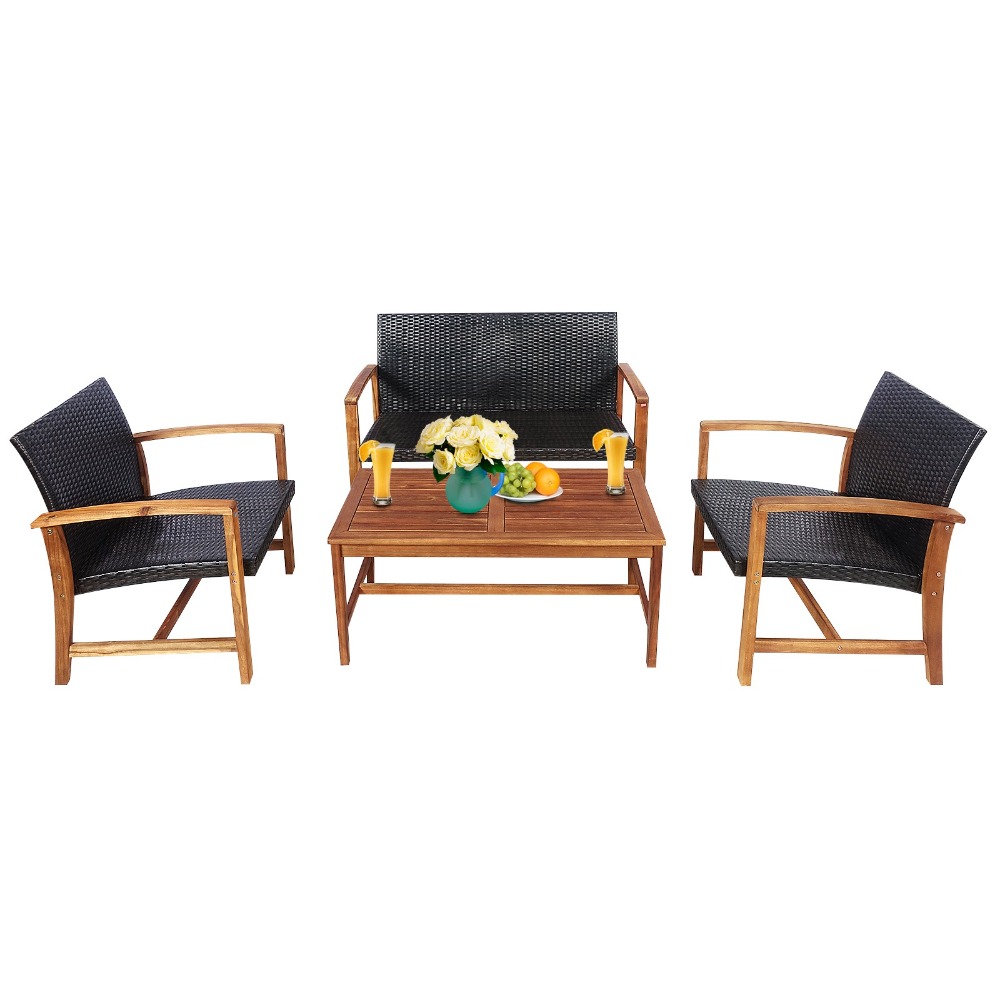 Outdoor Furniture Loveseat - 4PCS Outdoor Patio Rattan Furniture Set