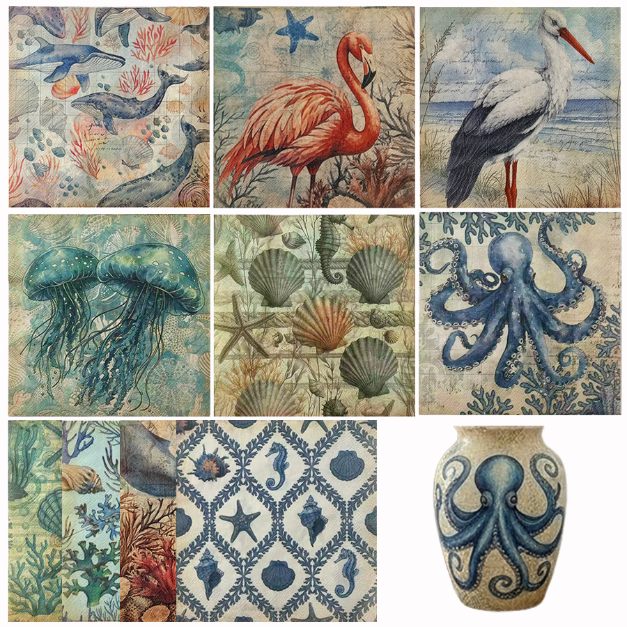 Outdoor Furniture Vintage - 20Pcs Vintage Ocean Sea Life Disposable