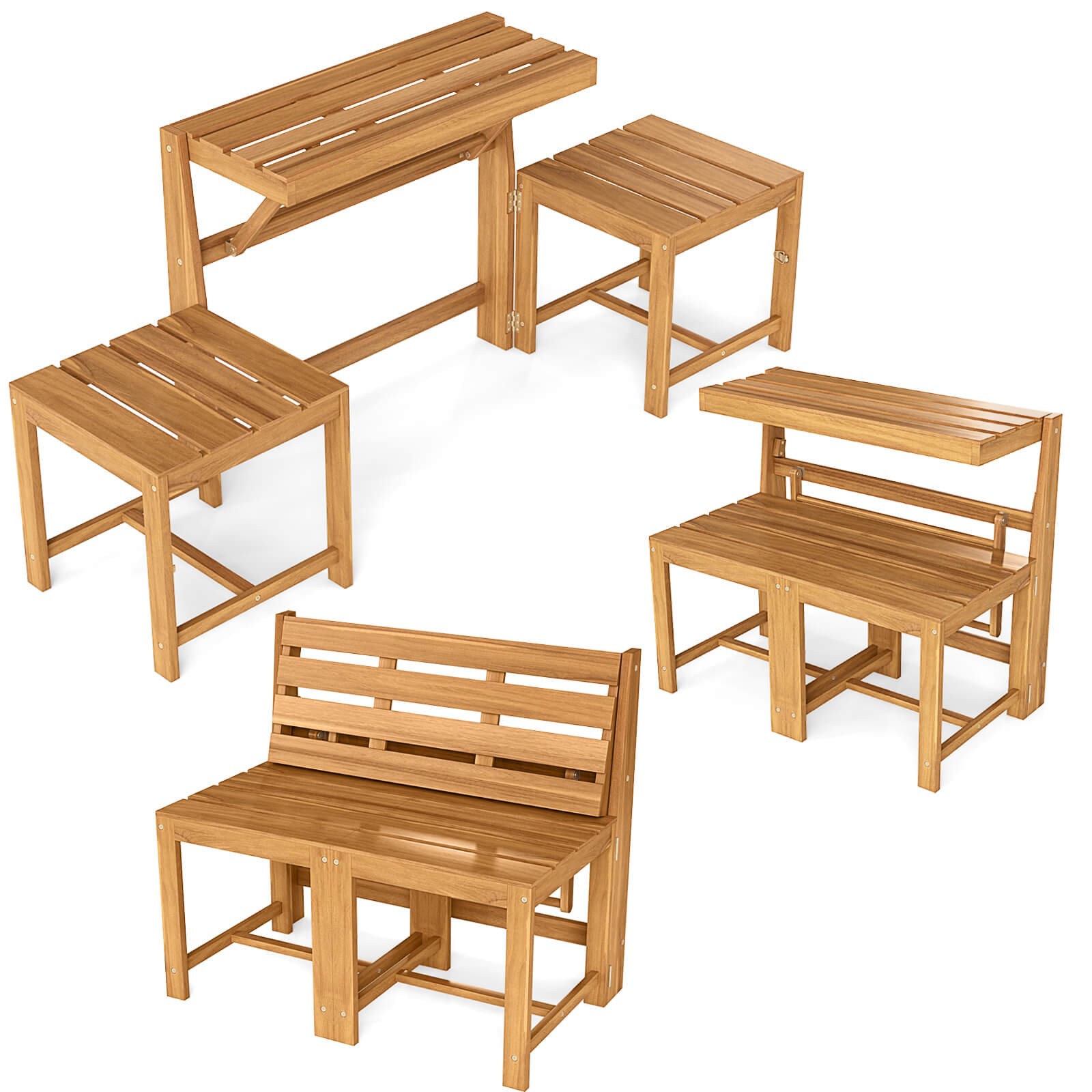 Outdoor Furniture Loveseat - 3-in-1 Outdoor Acacia Wood Loveseat Bench