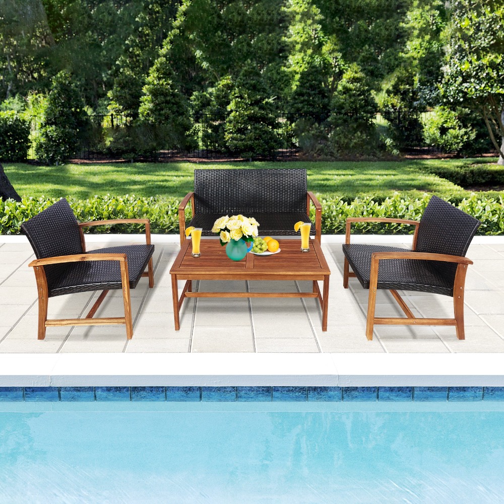 4PCS Outdoor Patio Rattan Furn - Outdoor Furniture Loveseat のレビューと価格
