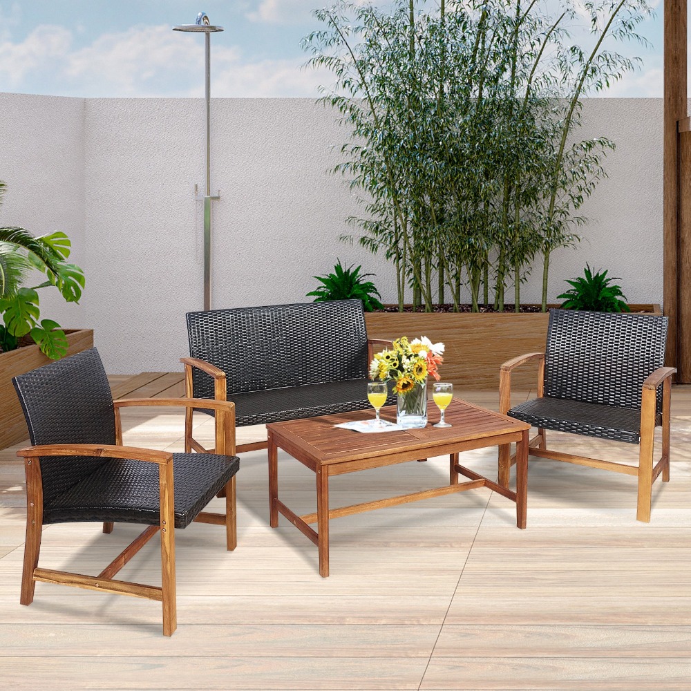 4PCS Outdoor Patio Rattan Furn - Outdoor Furniture Loveseat のレビューと価格