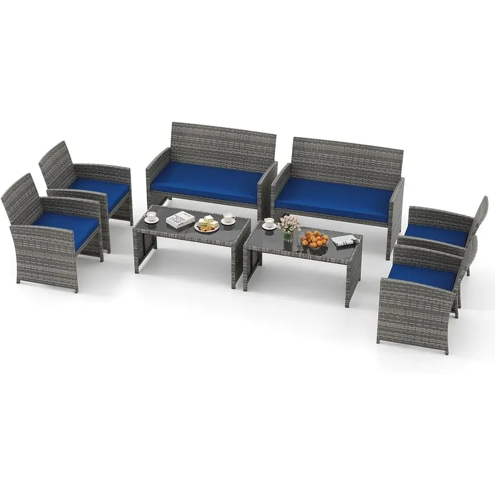 8-Piece Outdoor Wicker Furnitu - Outdoor Furniture Loveseat のレビューと価格