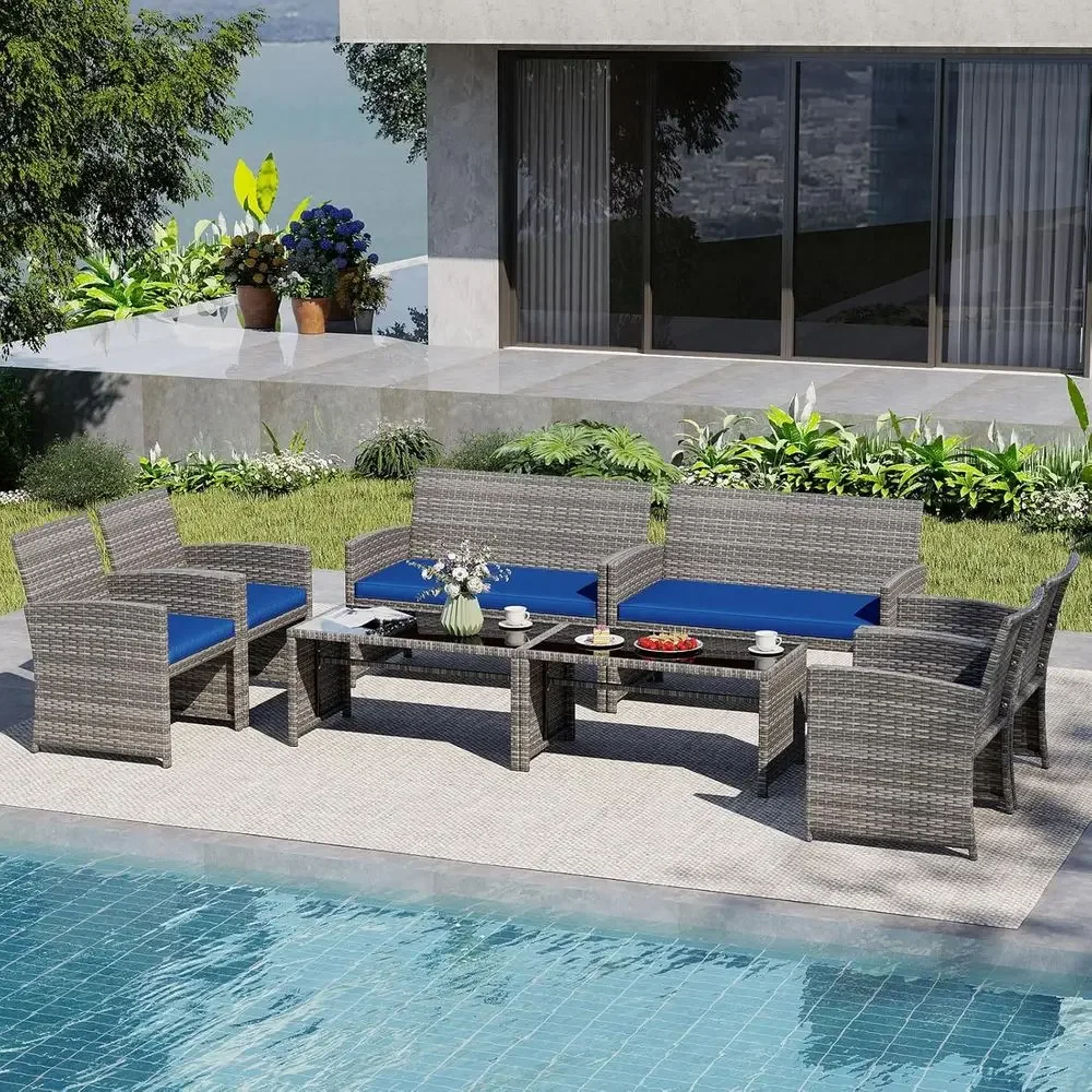 8-Piece Outdoor Wicker Furnitu - Outdoor Furniture Loveseat のレビューと価格