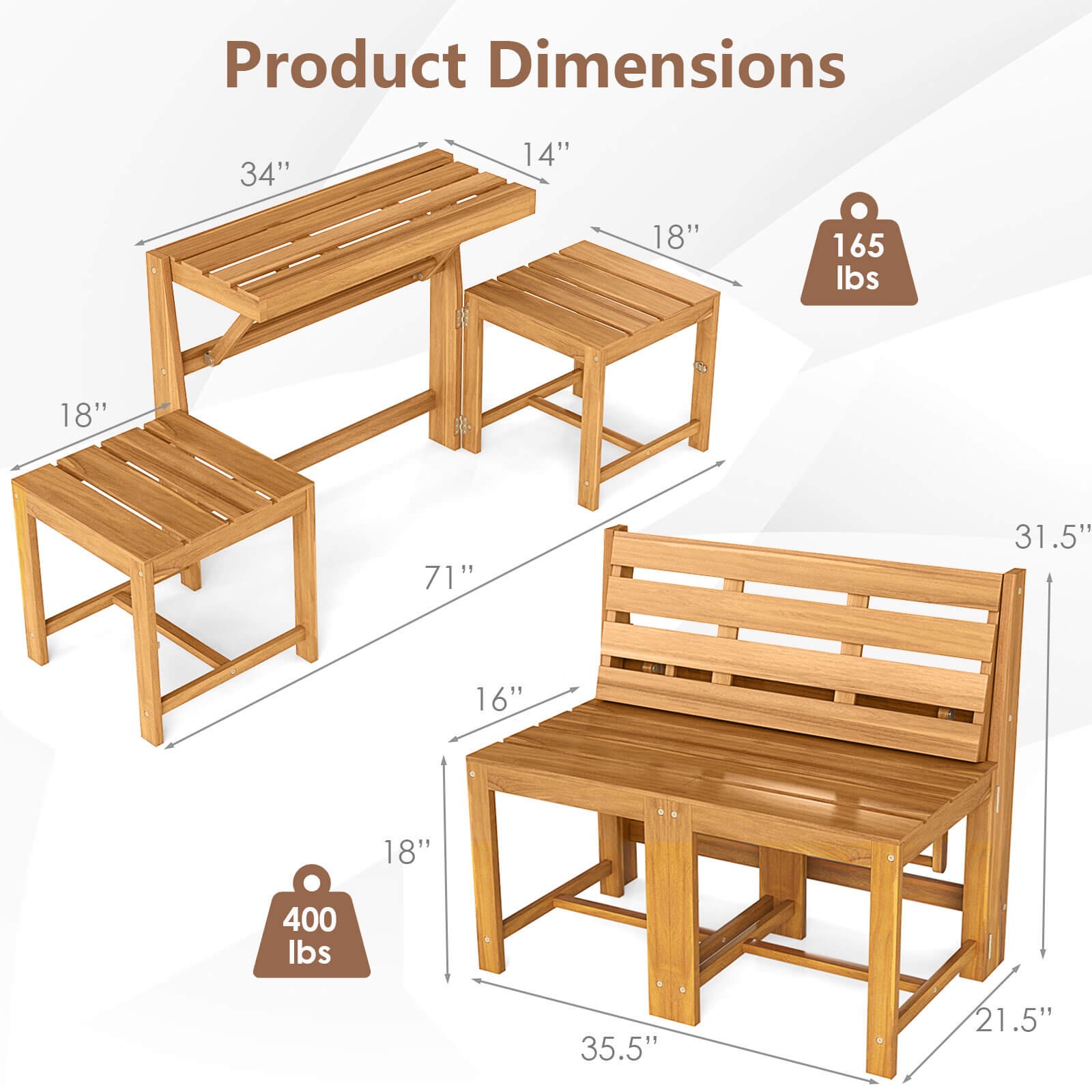 3-in-1 Outdoor Acacia Wood Lov - Outdoor Furniture Loveseat のレビューと価格
