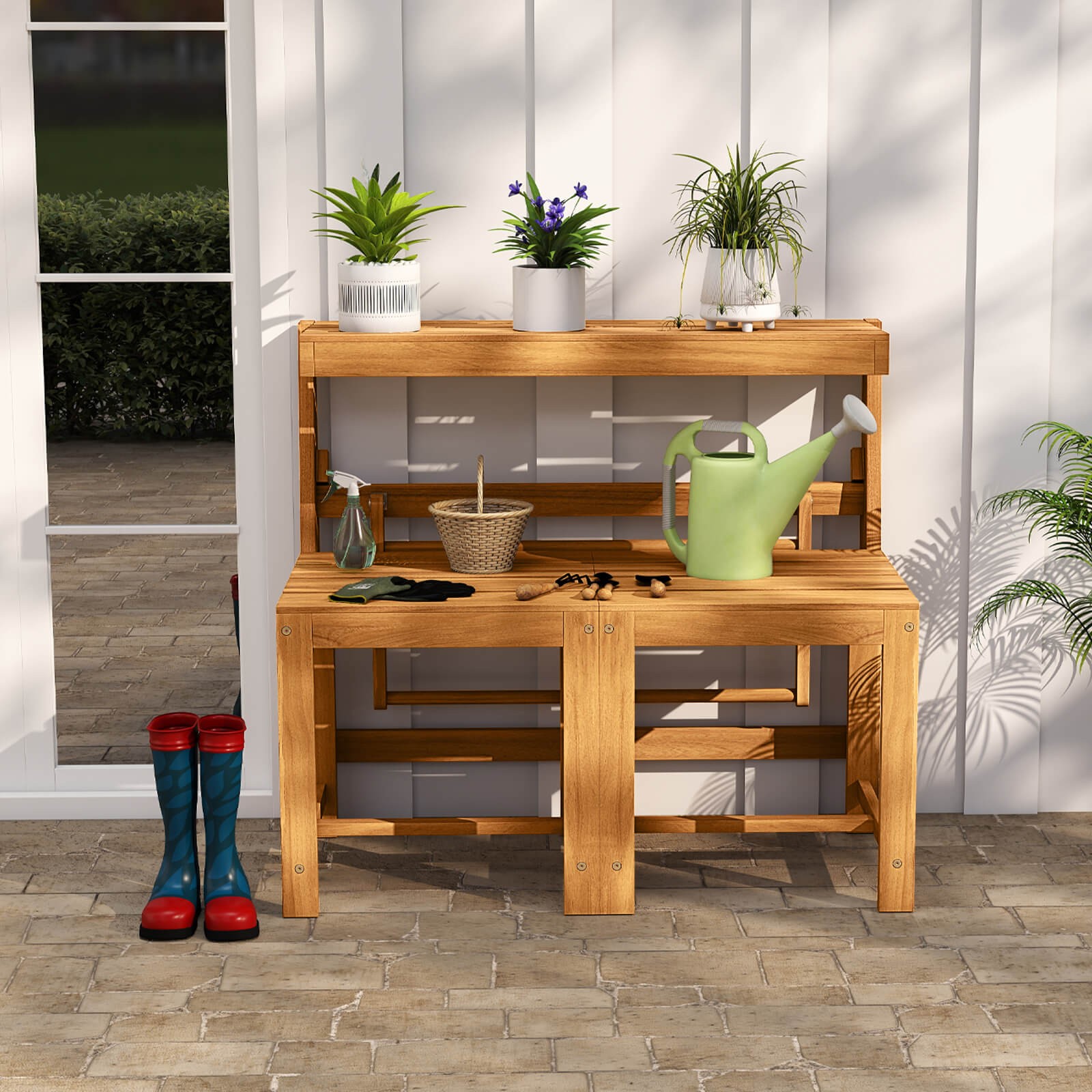 3-in-1 Outdoor Acacia Wood Lov - Outdoor Furniture Loveseat のレビューと価格