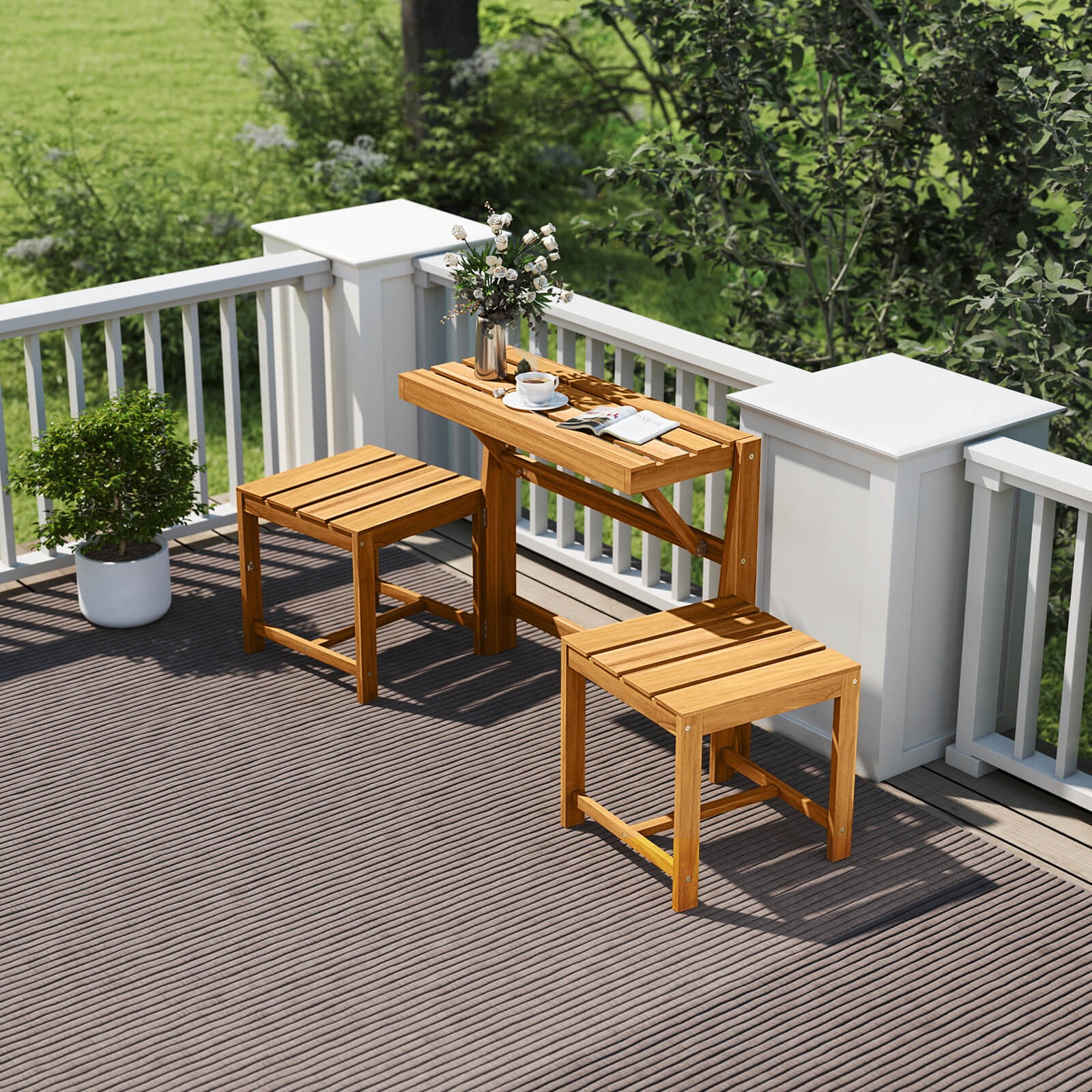 3-in-1 Outdoor Acacia Wood Lov - Outdoor Furniture Loveseat のレビューと価格