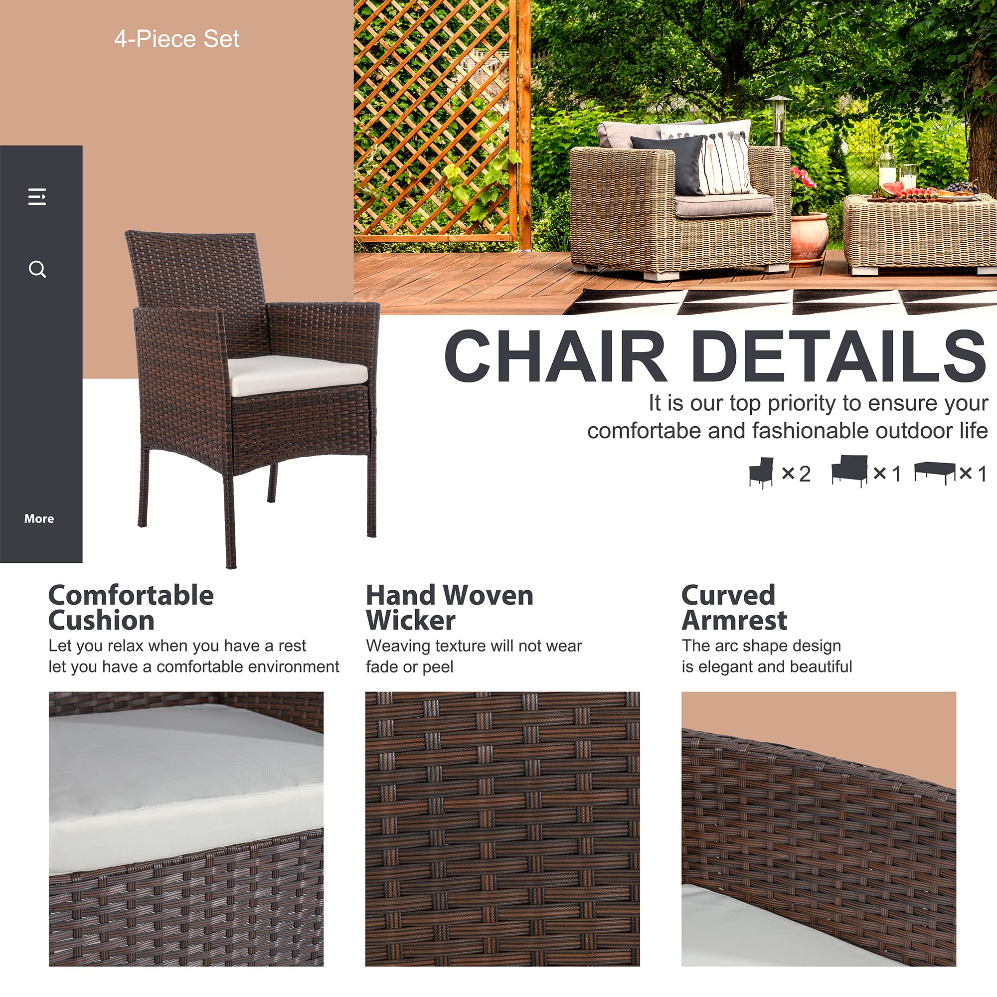 4 Piece Outdoor Wicker Rattan  - Outdoor Furniture Loveseat のレビューと価格