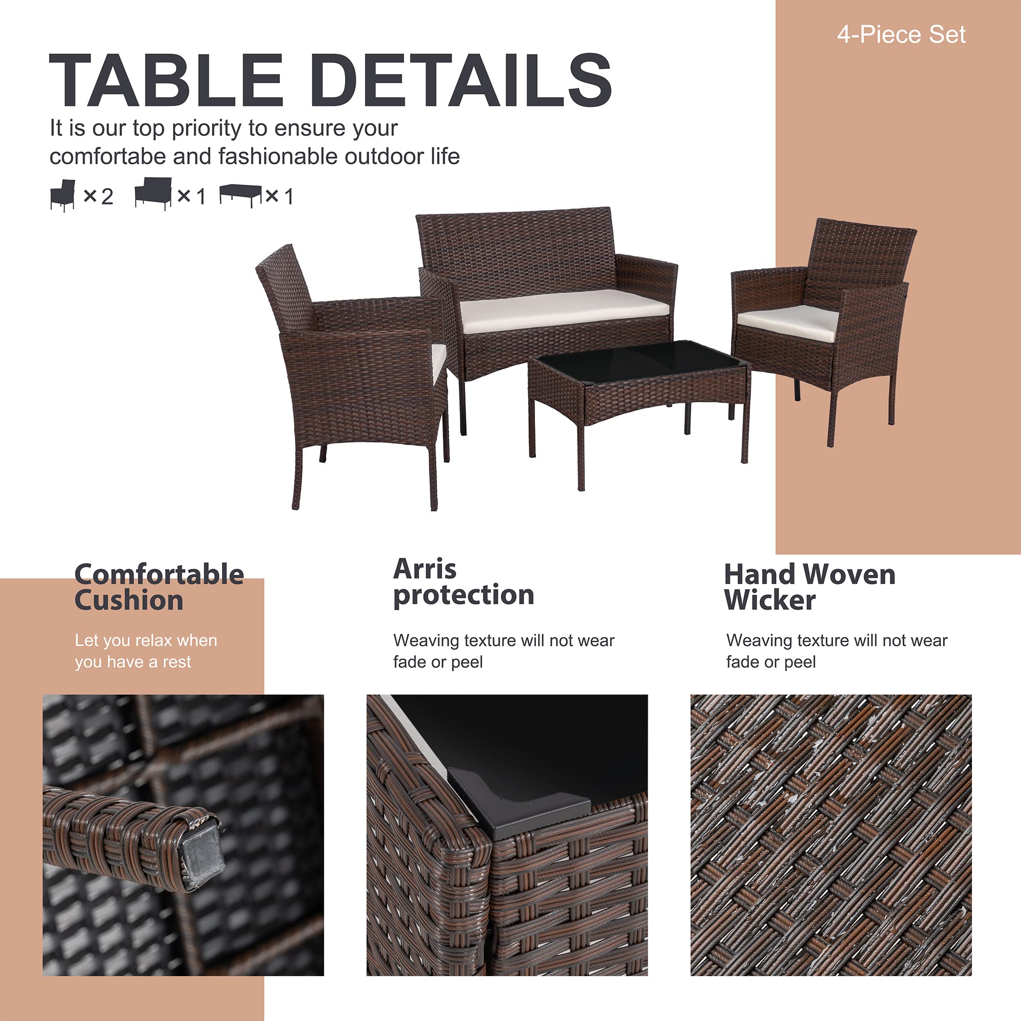 4 Piece Outdoor Wicker Rattan  - Outdoor Furniture Loveseat のレビューと価格