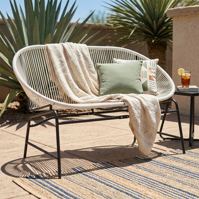 White Wicker Love Seat with Ir - Outdoor Furniture Loveseat のレビューと価格