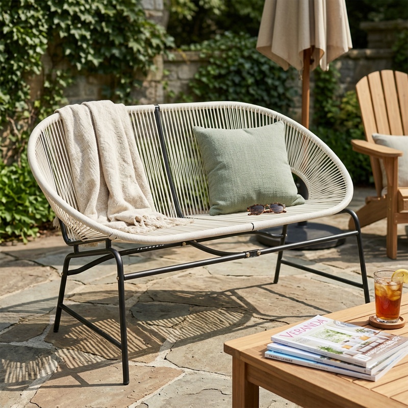 White Wicker Love Seat with Ir - Outdoor Furniture Loveseat のレビューと価格