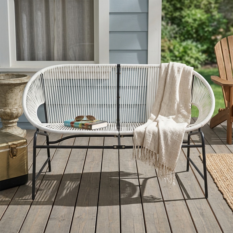 White Wicker Love Seat with Ir - Outdoor Furniture Loveseat のレビューと価格