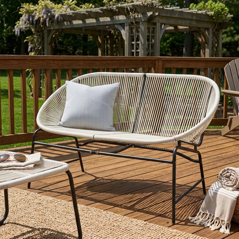 White Wicker Love Seat with Ir - Outdoor Furniture Loveseat のレビューと価格